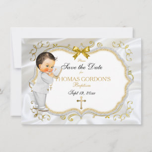 Reserva La Fecha Baby Boy Baptism Save Date White Gold Cross