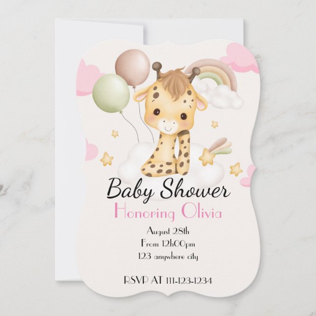 RESERVA LA FECHA BABY GIRAFFE BABY SHOWER INVITATION (Anverso)