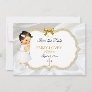 Reserva La Fecha Baby Girl Baptism Save Date White Gold Cross