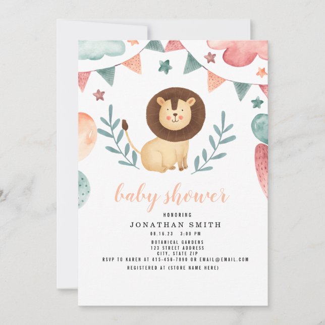 Reserva La Fecha Baby Shower, animal acuarela (Anverso)