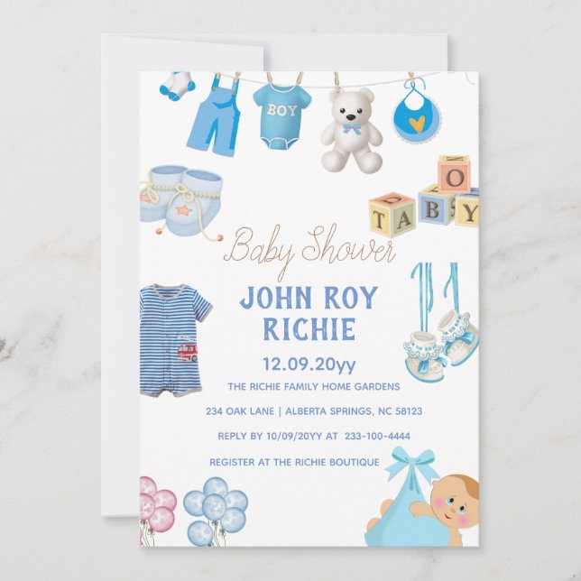 Reserva La Fecha Baby Shower | Baby Boy Blue (Anverso)
