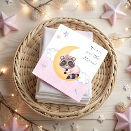 Reserva La Fecha Baby Shower Chica de Dreamy Over the Moon Raccoon