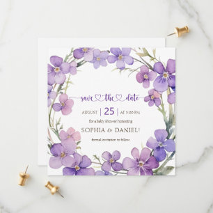 Reserva La Fecha Baby Shower De Flores Violetas Delicadas De Primav