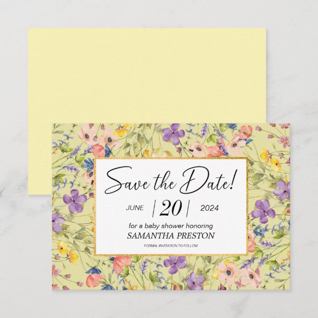 Reserva La Fecha Baby Shower de Summer Wildflower Meadow (Anverso / Reverso)
