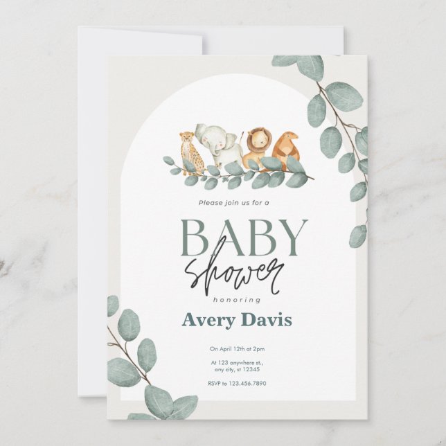 Reserva La Fecha Baby Shower Forest Friends & Woodland Greenery (Anverso)