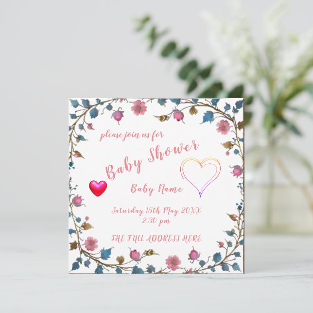 Reserva La Fecha Baby Shower Heart (Anverso de pie)