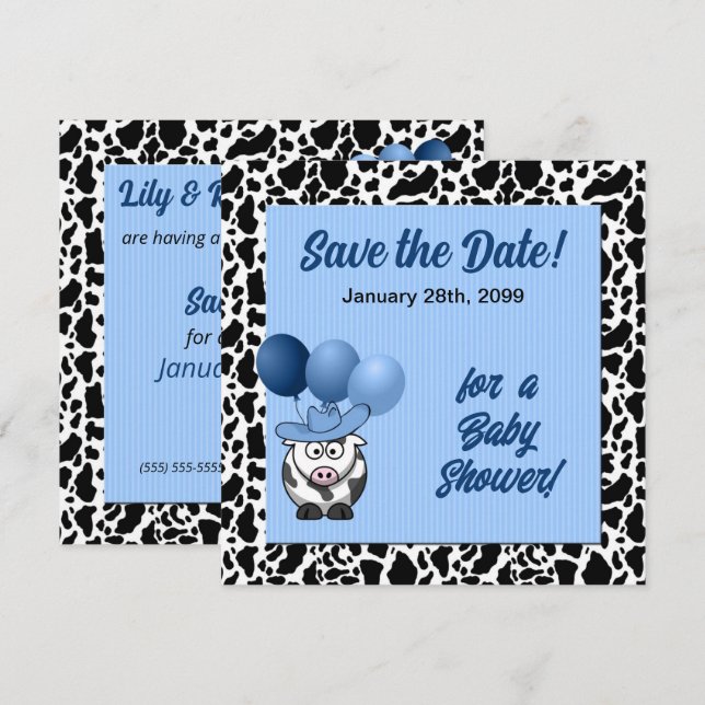 Reserva La Fecha Baby Shower Occidental azul (Anverso / Reverso)