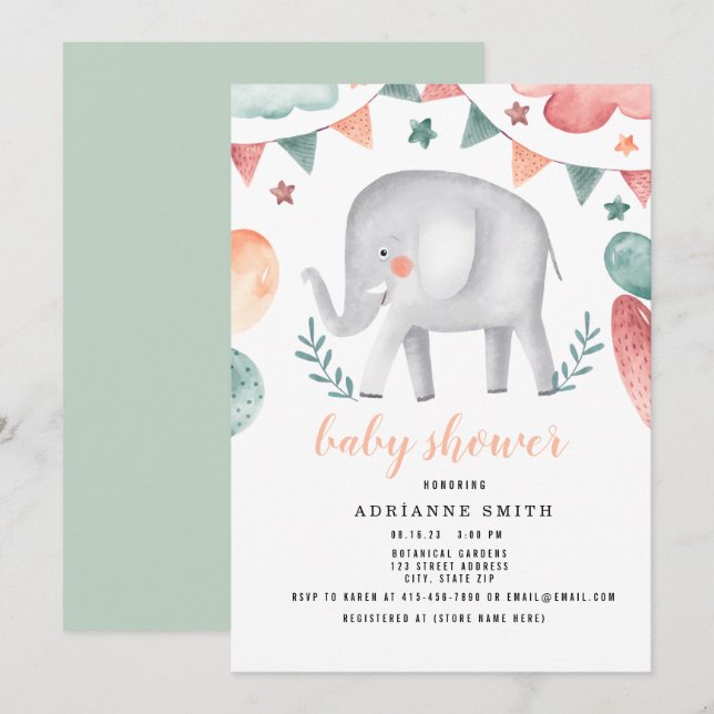 Reserva La Fecha Baby Shower Watercolor Animal (Anverso / Reverso)