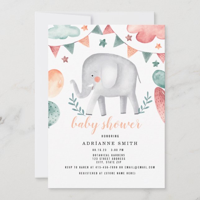 Reserva La Fecha Baby Shower Watercolor Animal (Anverso)