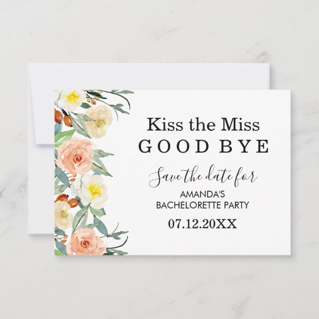 Reserva La Fecha Bachelorette Floral blanca y Peach Save the Date (Anverso)