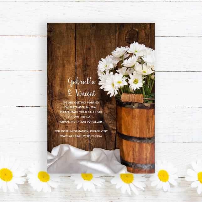 Reserva La Fecha Balde de madera Daisies Country Wedding Save the D (Subido por el creador)