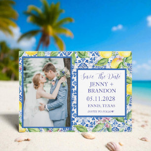Reserva La Fecha Baldosas portuguesas Lemons White Photo Boda