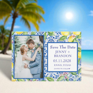 Reserva La Fecha Baldosas portuguesas Lemons White Photo Boda