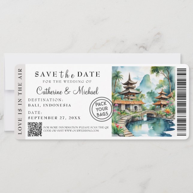 Reserva La Fecha Bali Indonesia Boarding Pass Destination (Anverso)