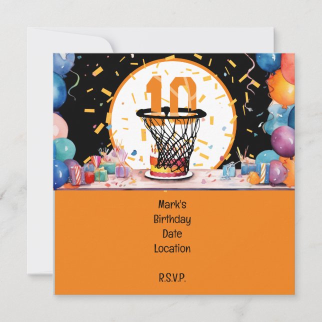 Reserva La Fecha Baloncesto 10 cumpleaños con número en mini aro (Anverso)