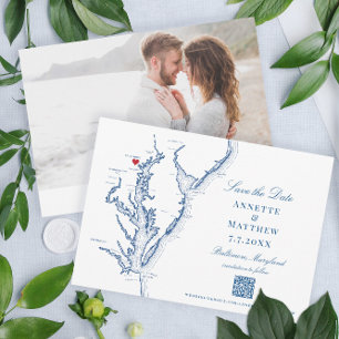 Reserva La Fecha Baltimore Maryland Boda Elegante Navy código QR