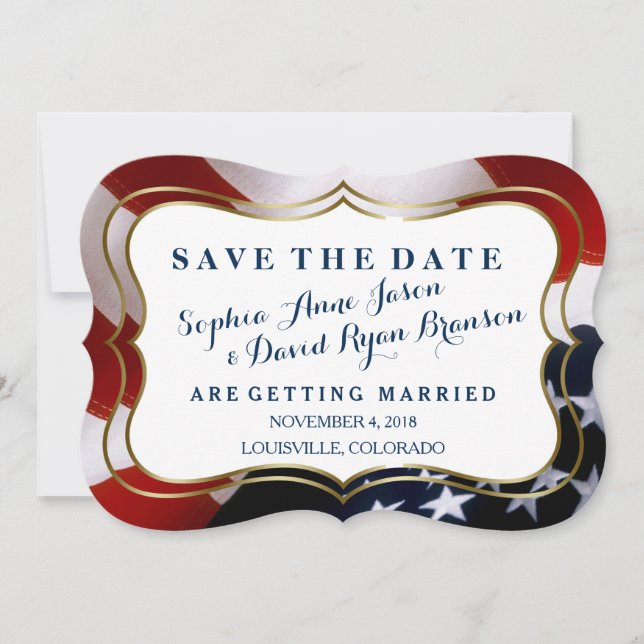 Reserva La Fecha Bandera estadounidense única y moderna Wedding Sav (Anverso)