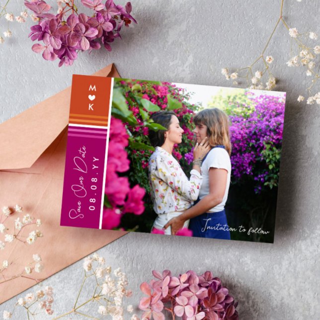 Reserva La Fecha Bandera lesbiana romántica tira a Boda foto (Subido por el creador)