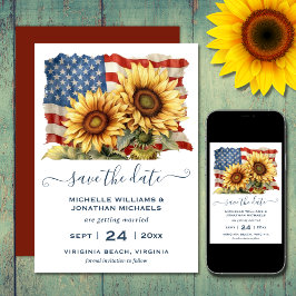 Reserva La Fecha Bandera Patriótica Americana Boda del Girasol