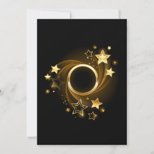 Reserva La Fecha Banner redondo con estrellas de oro en negro