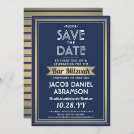 Reserva La Fecha Bar Mitzvah Marina moderna Blue White Faux Gold
