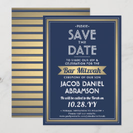 Reserva La Fecha Bar Mitzvah Marina moderna Blue White Faux Gold