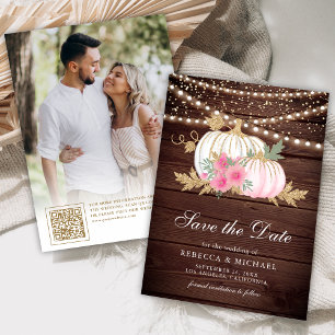 Reserva La Fecha Barn Wood Blanco Calabaza Rosa Floral Boda Foto