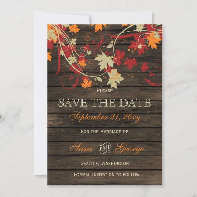 Reserva La Fecha Barn Wood Rustic Fall deja la boda ahorra la fecha (Anverso)
