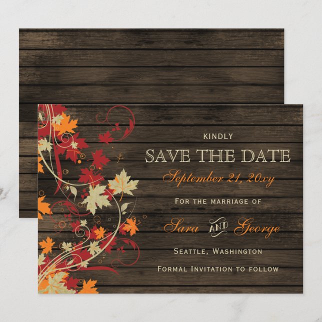 Reserva La Fecha Barn Wood Rustic Fall deja la boda ahorra la fecha (Anverso / Reverso)