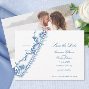 Reserva La Fecha Barnegat Light Mapa de NJ Elegante Azul Marino Bod