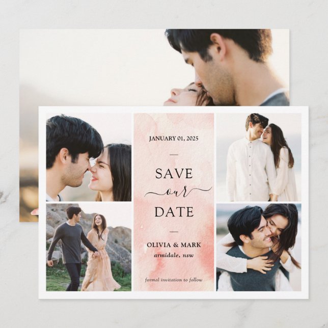 Reserva La Fecha Barra de acuarela de múltiples fotos (Anverso / Reverso)