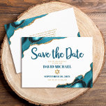 Reserva La Fecha Barra Mitzvah Sencillo guión moderno de Agate Turq<br><div class="desc">¡Asegúrate de que todos tus amigos y parientes puedan celebrar el hito de tu hijo Bar Mitzvah! Envíe esta tarjeta de invitación "Save the Date", única, moderna y personalizada. La tipografía oscura de escritura verde azulada y una falsa estrella de oro de David superponen un simple fondo blanco limpio con...</div>