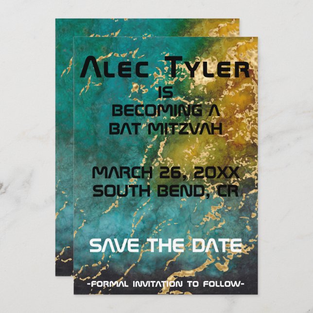 Reserva La Fecha Bat Bat Mitzvah Space Save the Date (Anverso / Reverso)