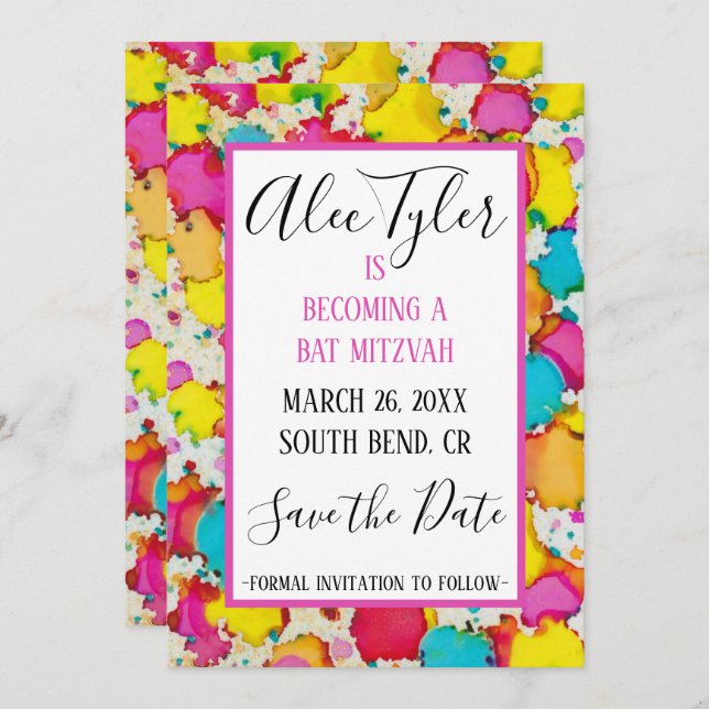 Reserva La Fecha Bat Mitzvah Confetti Bar BM Salvar la fecha (Anverso / Reverso)