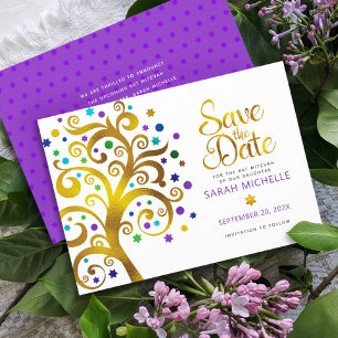 Reserva La Fecha Bat Mitzvah Morado con Árbol de la Vida en Tipogra