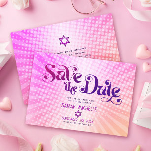 Reserva La Fecha Bat Mitzvah Retro Rosa Naranja Ombre Gradiente Boh