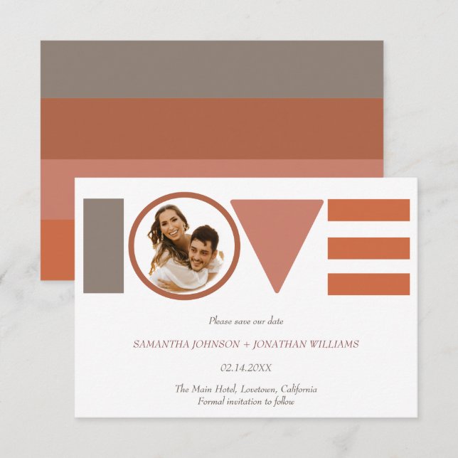 Reserva La Fecha Bauhaus Love Striped Photo Wedding Salvar la fecha (Anverso / Reverso)