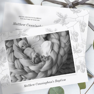 Reserva La Fecha Bautismo Para Él   Simple Foliage gris fotográfico