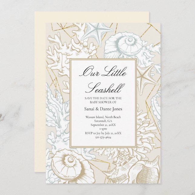 Reserva La Fecha Beach Baby Shower Seashell Nautical Ocean (Anverso / Reverso)