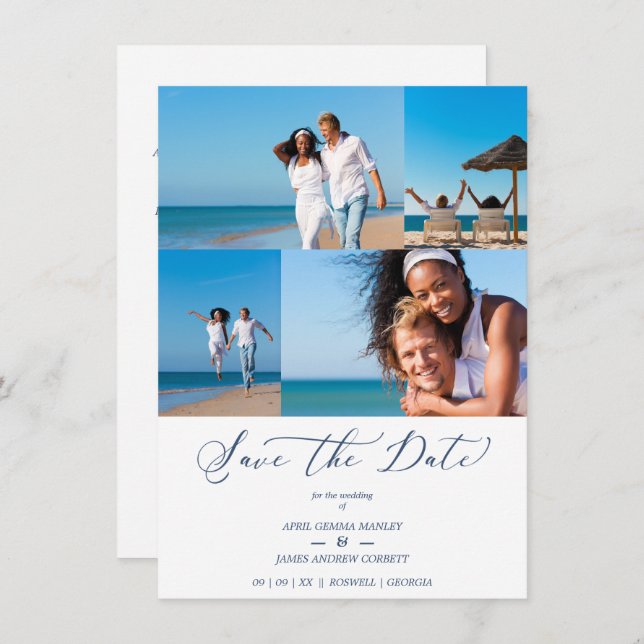 Reserva La Fecha Beach Collage 4 Photos Modern Couple Wedding (Anverso / Reverso)