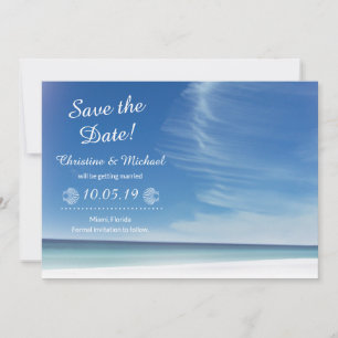 Reserva La Fecha Beach Sky Cloud y Seashells Save the Date Card