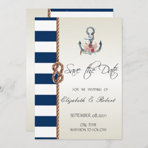 Reserva La Fecha Beach Weddy Navy Rope, Striped Save The Date