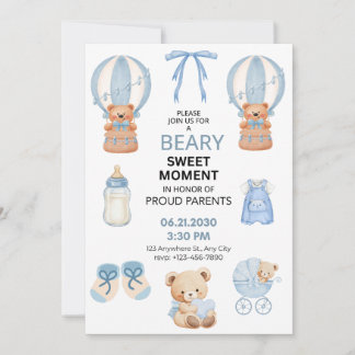 RESERVA LA FECHA BEARY SWEET MOMENT BOY BABY SHOWER SAVE THE DATE