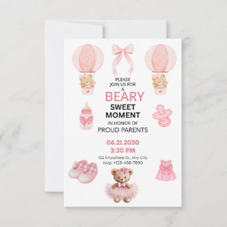 RESERVA LA FECHA BEARY SWEET MOMENT GIRL BABY SHOWER SAVE THE DATE