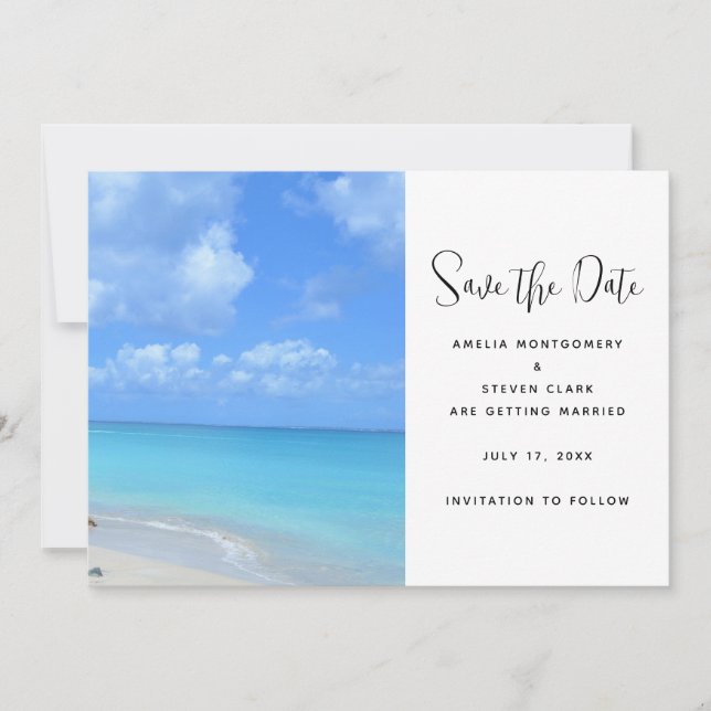 Reserva La Fecha Beautiful Turquoise Tropical Beach Wedding (Anverso)