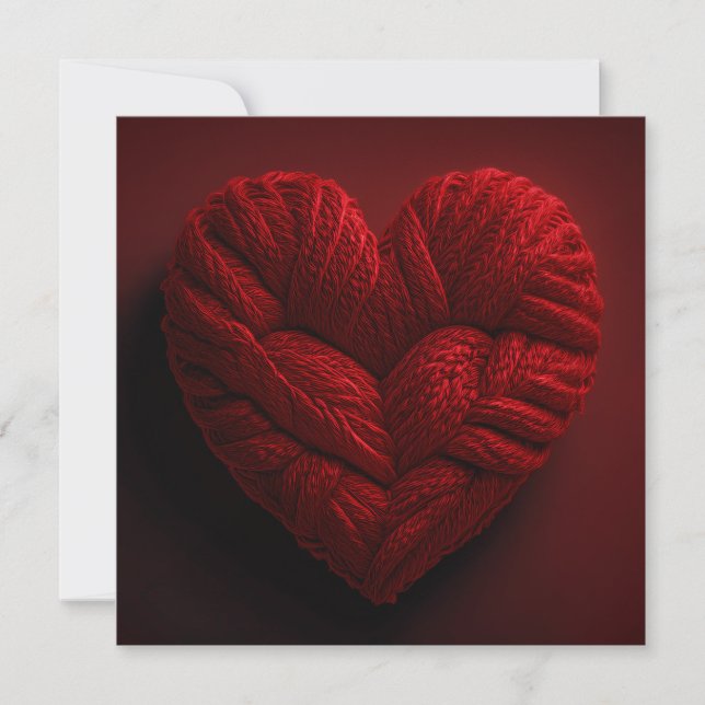 Reserva La Fecha Beautiful Valentines Day Heart Made Of red Yarn (Anverso)