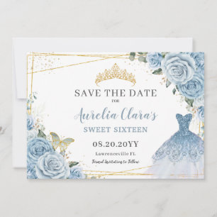 Reserva La Fecha Bebé Azul Floral Quinceanera Dulce Dieciséis Vesti