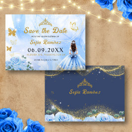 Reserva La Fecha Bebé Azul Vestido Tiara Princesa Quinceañera