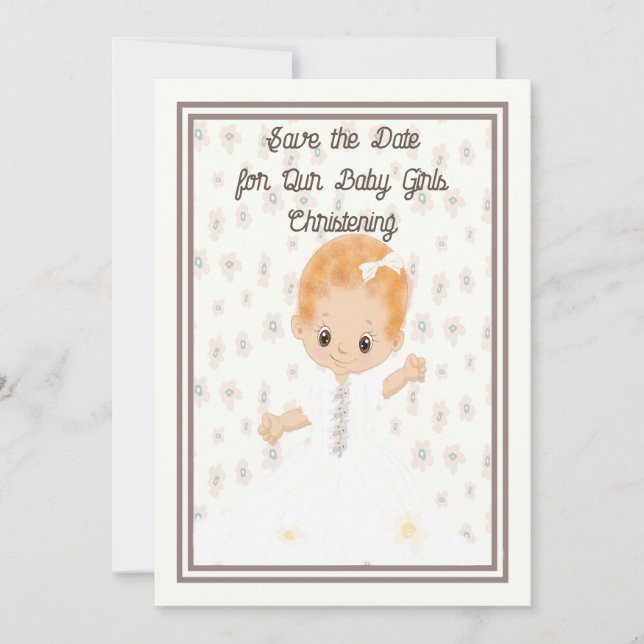 Reserva La Fecha Bebé Christening Save the Date Illustrated Baby (Anverso)