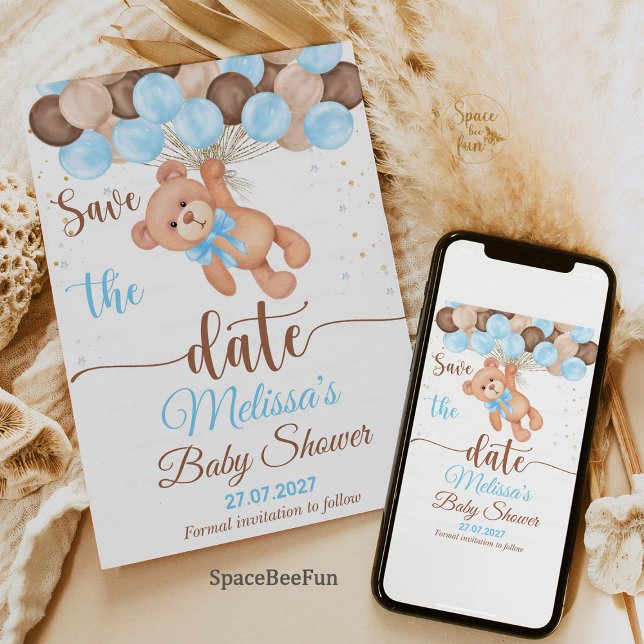 Reserva La Fecha Bebé de peluche: Baby Shower No podemos esperar (Teddy Bear Baby Shower Save the Date, We Can Barely Wait Save the Date, Baby Shower Announcement Car)